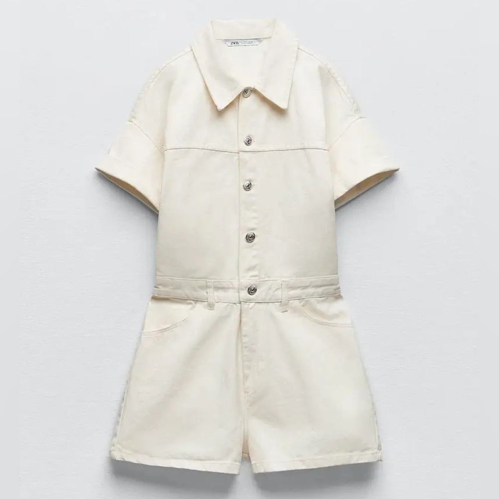 NWT Zara Denim TRF Shimmery Playsuit Oyster White Size Small - Picture 4 of 11